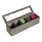 Vintage Gray Wood Tea Organizer With 5 Compartments For...