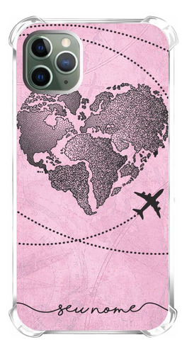 Capinha Personalizada Nome Viagem Mundo Coração Travel Rosa