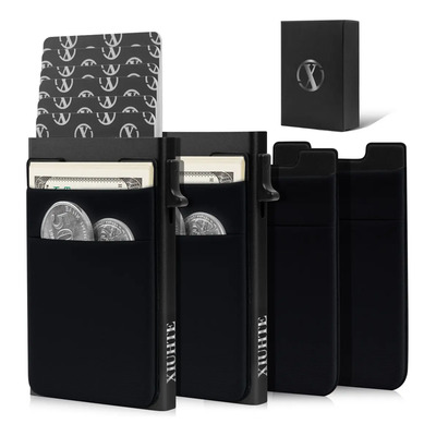 2+2 Tarjetero Para Hombre\u002Fmujer Lycra Side Push Tarjetero Metal Pop Out Con Rfid Xiuhte Negro | MercadoLibre