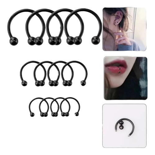 Piercing Septum Paquete X12 Unidades Medidas Negro Acero