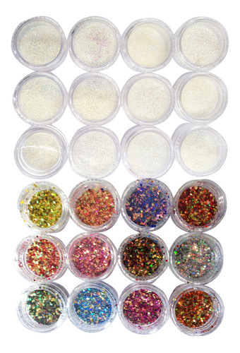 24 Glitter Encapsulado Flocado Pedrarias Caviar Strass Unhas Cor Kit 24-04