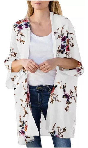 Mulheres Tops Print Chiffon Beach Kimono Shor Cardigan