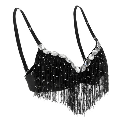 Mujeres Lentejuelas Purpurina Bra Tassel Danza Del Negro | Envío gratis