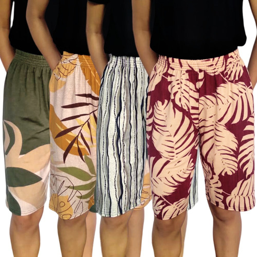 Kit 4 Bermudas Soltinhas Elástico Viscolycra - Pp Plus Size