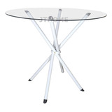 Mesa Jantar Italy Redonda 90cm Vidro Suporte Palito Metal