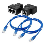 Adaptador Duplicador Para Cabo De Rede + 2 Cabos 1m Internet