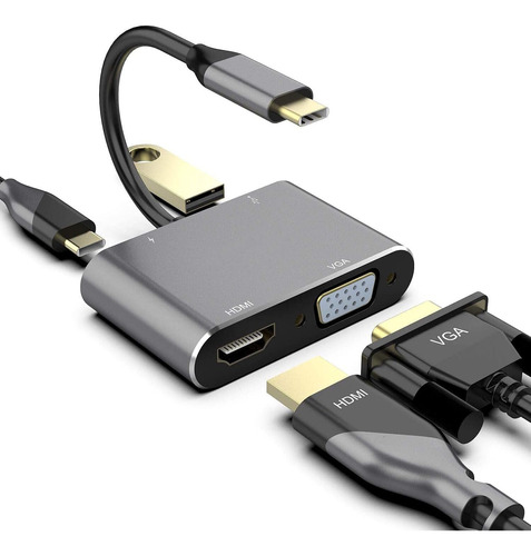 Ausein Adaptador Usb C A Hdmi Y Vga,4 En 1 Usb C Hub Con 4k