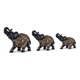 Trio Estatueta Elefante Indiano Escultura Preto Decorativo