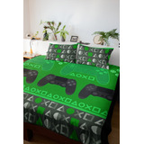 Lençol De Casal Vídeo Game Verde Decoração Quarto Gamer Top 