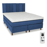 Cama Box Colchão Magnético Bio Quântico Cabeceira King Size Cor Azul