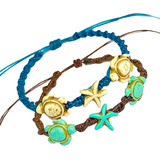 Pulsera O Tobillera Mar Blanco Tortuga-estrella En Azul Puls