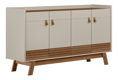 Balcão Buffet 160cm 4 Portas Pés Retrô Luzzo L06 Freijó/off 