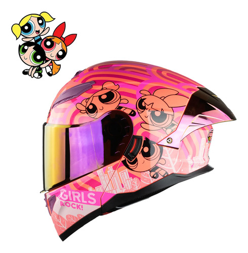Casco Moto Kov Mujer Chicas Superpoderosas Rosa Abatible Dot | Meses sin interés
