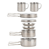 Set De Cocina Para Camping 8pcs, Acero Inoxidable, Ollas, Sa