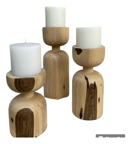 Candelabros De Madera Guayubira (set X 3) -ribhu-