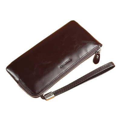 Cartera De Piel Genuina Para Hombre, Ligera Y Suave Color Café Diseño De La Tela Liso | Meses sin interés