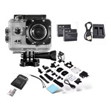 Kit Câmera Ação Ultra 4k Prova D'água + Sd 64gb + 2 Baterias