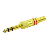 Plug P10 Stereo Metal Dourado Com Mola Guitarra Violão Mesa