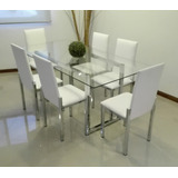 Juego Comedor Cromado 6 Sillas Mesa Vidrio 1,80x0,90 Moderno