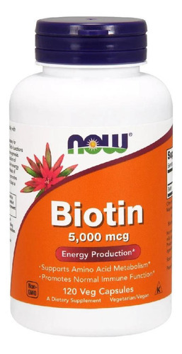 Now Foods, Biotin 5,000 Mcg - 120 Cápsulas Sabor Sem Sabor