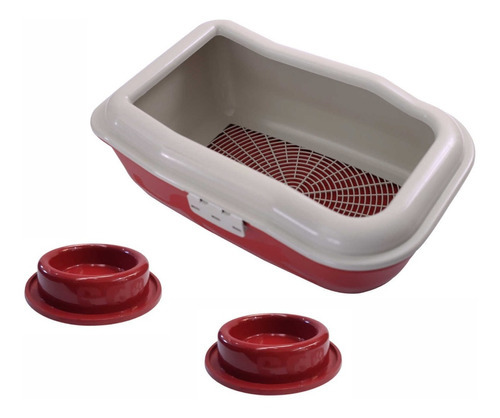 Sanitário Para Gato Bandeja Furbox Duracat Com Grade Cor Vermelho