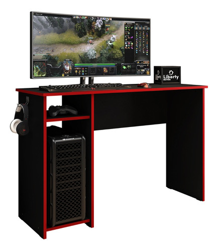 Mesa Escrivaninha Gamer Em Preto/vermelho Lbm