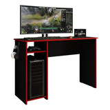 Mesa Escrivaninha Gamer Em Preto/vermelho Lbm