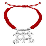 Pulsera Bolitas 2 Niñas 1 Niño De Plata 925 Roja