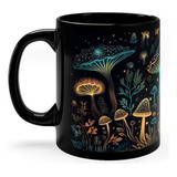 Taza De Café Negra Fungi, Novedosa, Bonita Y Bioluminiscente