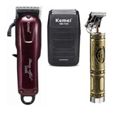 Kit Kemei Barbeiro Maquina Cortar Cabelo Acabamento Shaver
