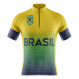 Camisa Ciclismo Masculina Pro Tour Brasil Com Bolsos + Band