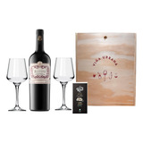 Caja Madera Rutini Cabernet Malbec + 2x Copas +  Chocolate