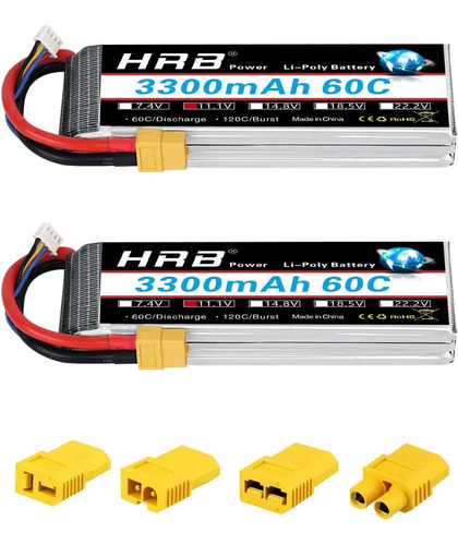 Bateria Lipo Hrb 3s 11.1v 3300mah 60c With Xt60 Pack X 2u. 