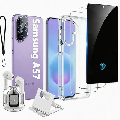 Funda Transparente Para Samsung Galaxy A57 5g + Mica Pantalla 2 Piezas + Mica Cámara + Mica Privacidad Cristal Templado + Audifonos Hlcassco