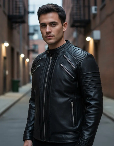 Chamarra De Piel Borrego Para Hombre Casual Biker Slim Fit
