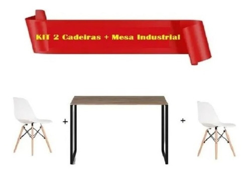 Mesa De Jantar Industrial Madeira 120x60 C/ Cadeiras Eames Cor Da Tampa Branco