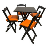 Conjunto Mesa Dobrável Com 4 Cadeiras Preto Estofado Confort