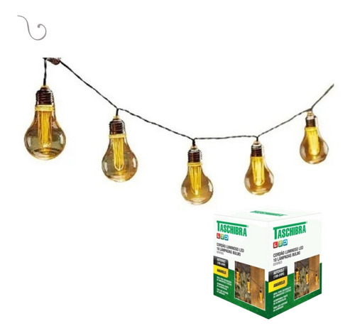 Cordão Varal Luz Cipro 10 Lâmpadas Bulbo Vintage Taschibra