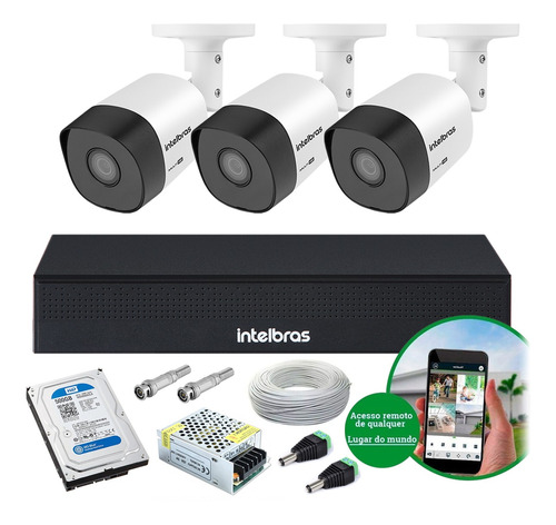 Kit 3 Cameras Intelbras Dvr Mhdx 1004 Cftv Comp Hd 1tb