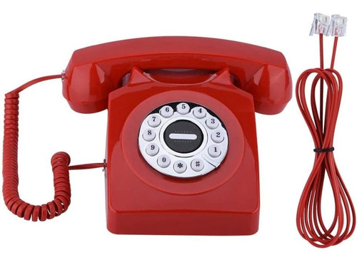 Teléfono De Escritorio Clásico Rojo Retro Vintage Con Cable