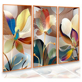 Quadros Decorativos Grande Sala Flor Abstrato 3 Peças 183x80