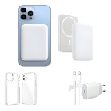 Kit Carregador + Capa Magsafe E Fonte P/ iPhone 11 12 13 14