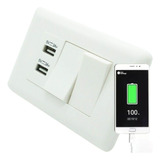 Interruptor Duplo Com Duas Tomadas Usb 4x2 Universal Celular Cor Branco