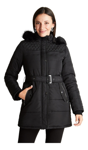 Parka Acolchada Con Gorro Desmontable Negro