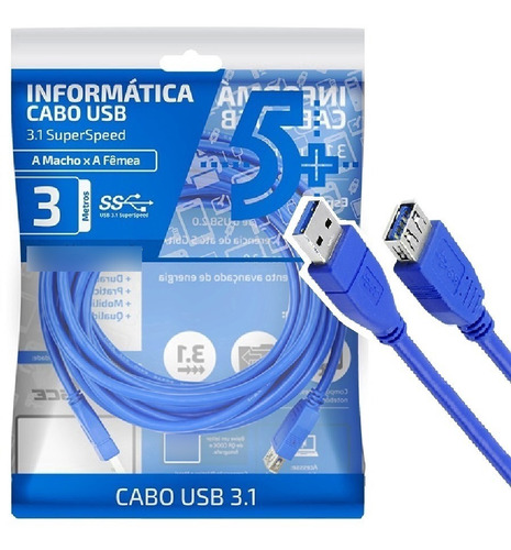 Cabo Extensor Usb 3.0 Premium Macho Fêmea Alta Velocidade