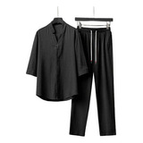 Conjunto De Pantalones Y Camisa De Lino Para Hombre, 2 Pzas