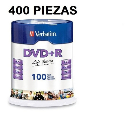 Dvd+r Life Series 16x 100pk Sp St W/p Verbatim 97175 400 Pzs