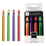 Pack X4 Velas Con Llama De Color Especial Velitas Cumpleaños