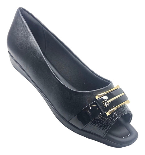 Sapato Anabela Peep Toe Feminino Piccadilly Ortopédico Macio