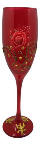 Taça Pomba Gira Rosa Renda Champagne 180ml Em Vidro Vermelho